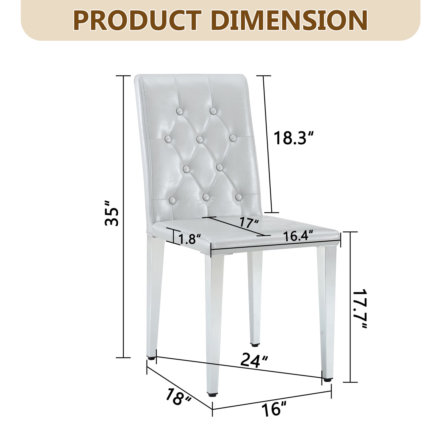 2-piece Set Of Light Grey PU Dining Chairs ,Ergonomically Designed Buckle Backrest, 35 Inches High, Silver Metal Legs, Combining Comfort And Texture.Suitable For Family Restaurants, Banquet Hall, Etc.