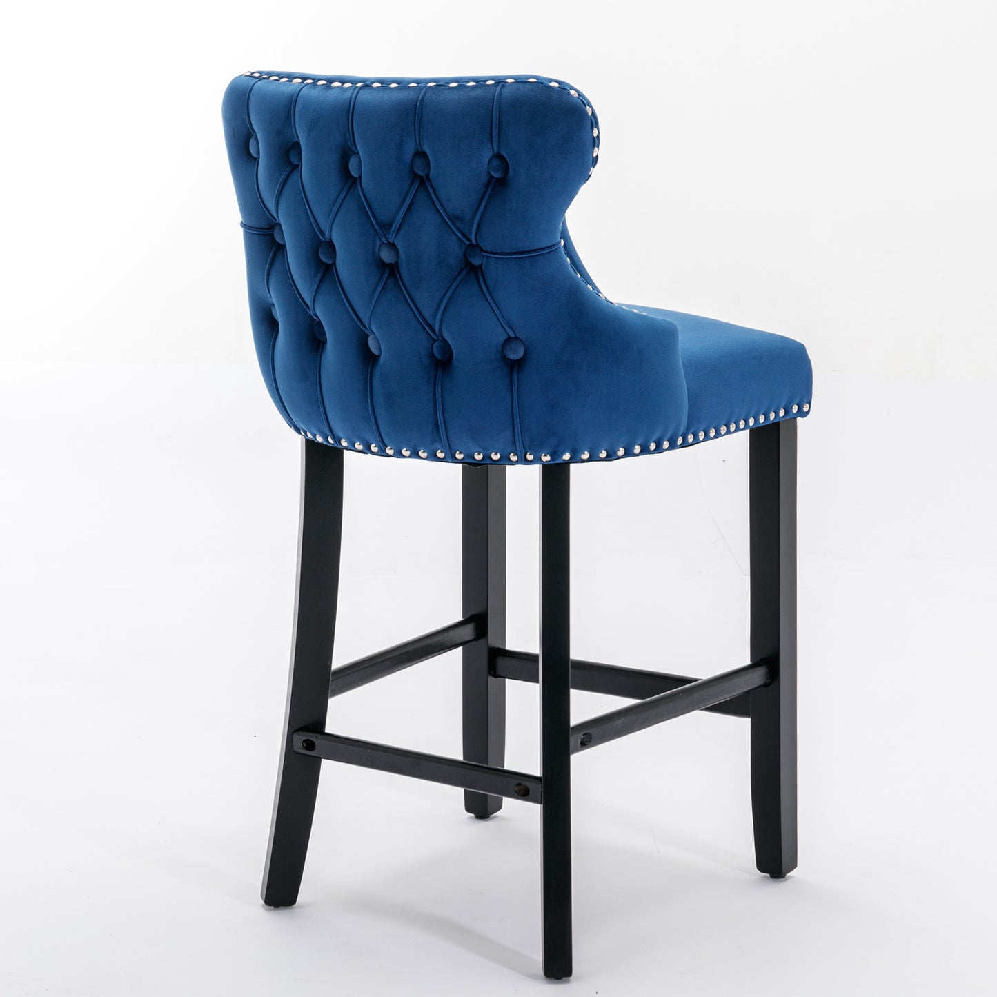 A&A Furniture,Contemporary Velvet Upholstered Wing-Back Barstools With Button Tufted Decoration And Wooden Legs, And Chrome Nailhead Trim, Leisure Style Bar Chairs,Bar Stools,Set Of 2  Blue ,SW1824BL