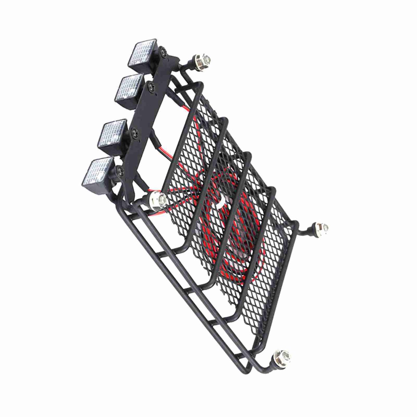 Middle Size Roof Rack Luggage With LED Lights Quadrate For SCX10 1/10 RC Car (4 White)