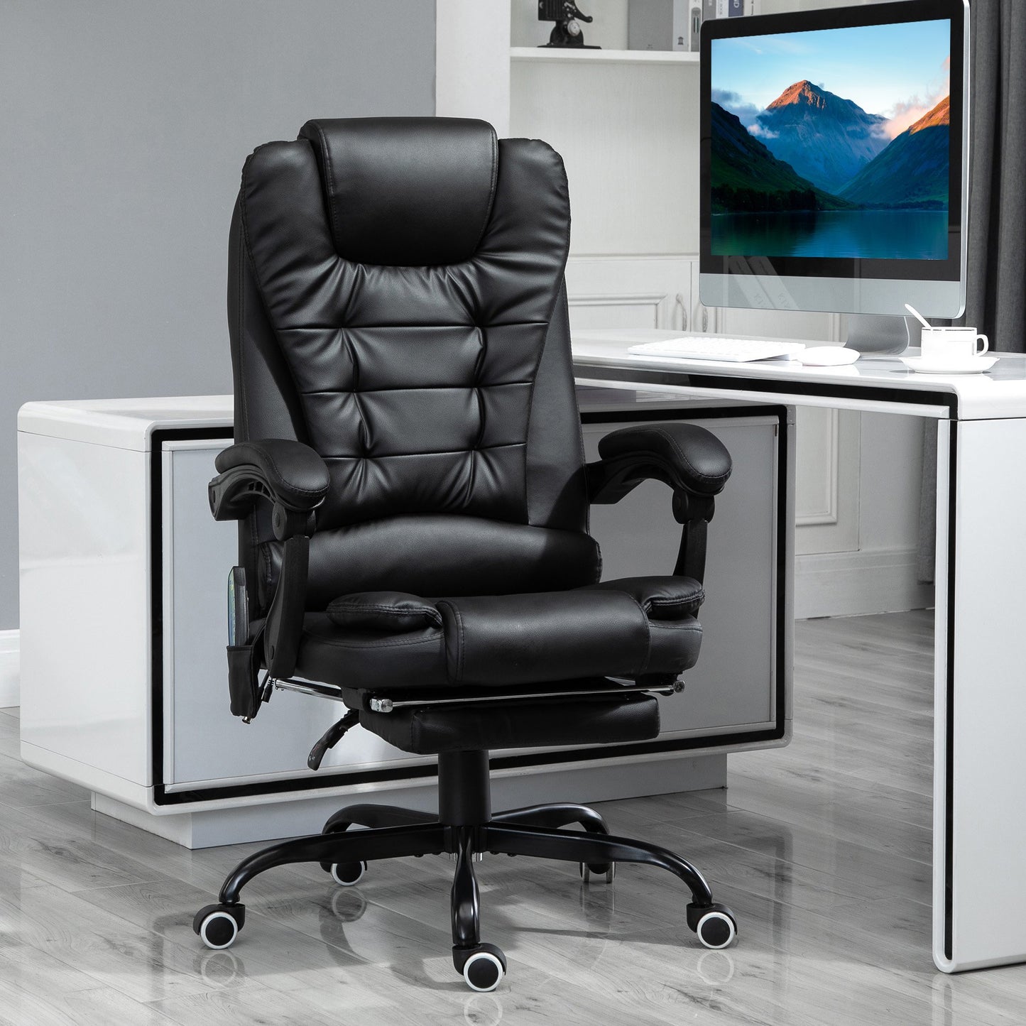 7-Point Vibrating Massage Office Chair High Back Executive Recliner With Lumbar Support, Footrest, Reclining Back, Adjustable Height, Black