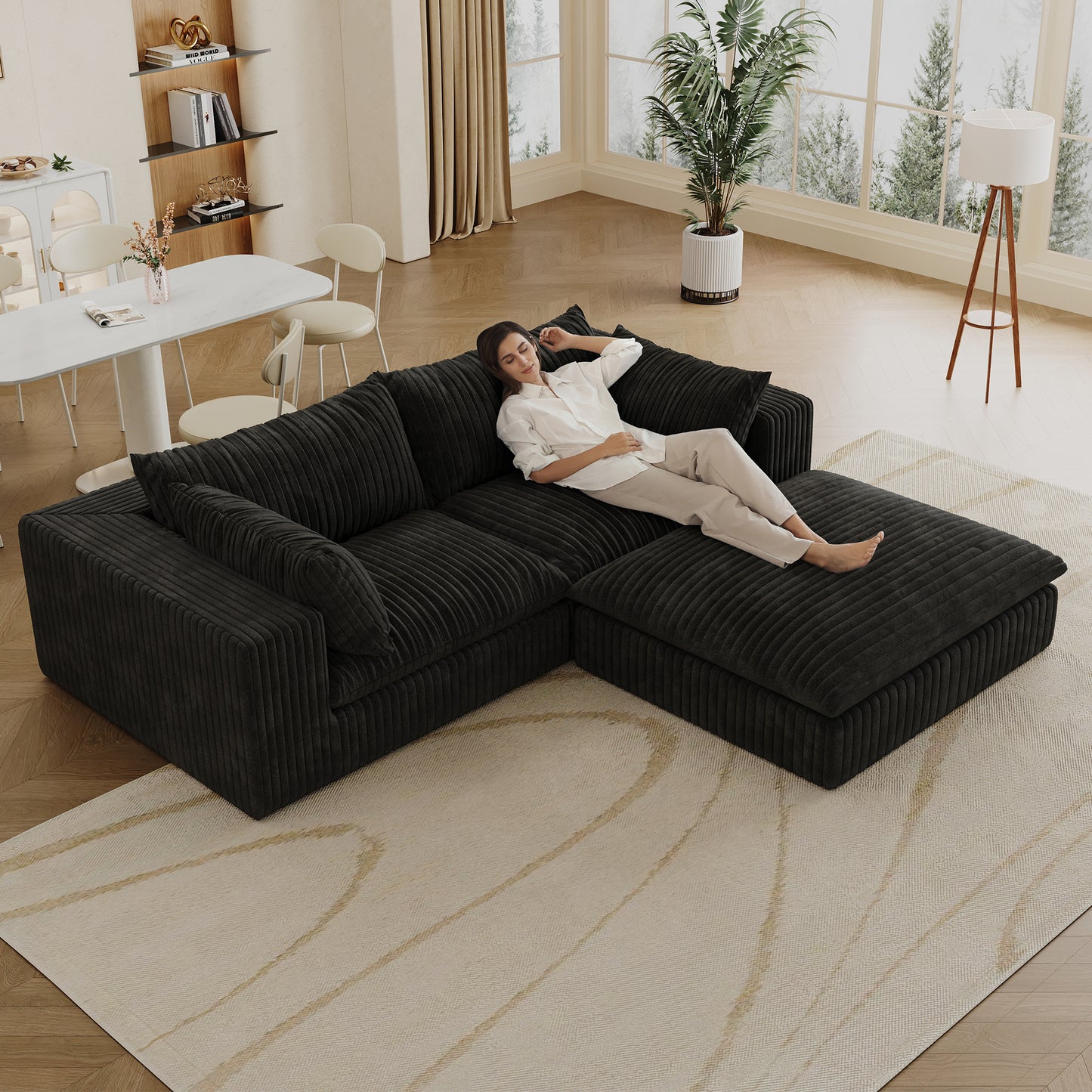 39.8 Cloud Sofa,Corduroy Fabric,Deep Seat Couches,Double-layer Design,Removable  Cushion,No Assembly, DIY Combination For Living Room, Bedroom,Conference Room ,Apartment,Black