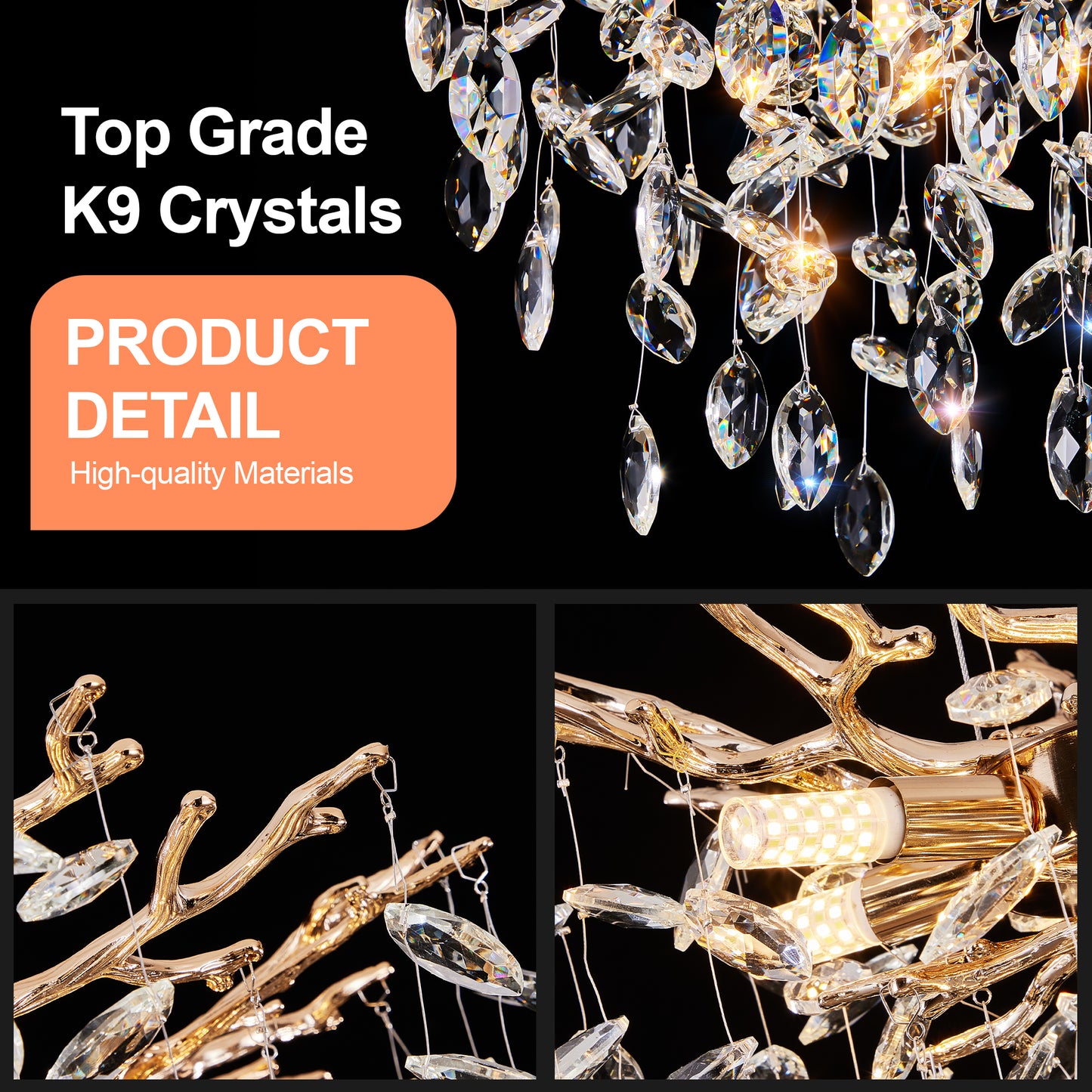 Modern Tree Branch Crystal Chandelier Luxury Gold Crystal Pendant Lighting 18  Contemporary 7-Light Chandeliers For Dining Room Kitchen Bedroom Living Room