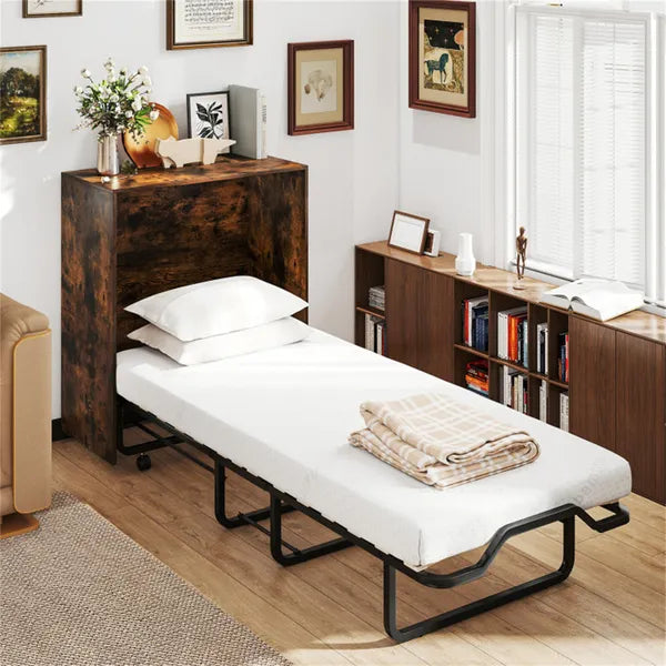 Murphy Bed 86.5' X 34' X 41.5' With 4 Rolling Lockable Wheels, Foldable Wall Bed Cabinet With 4 Inch Foam Mattress