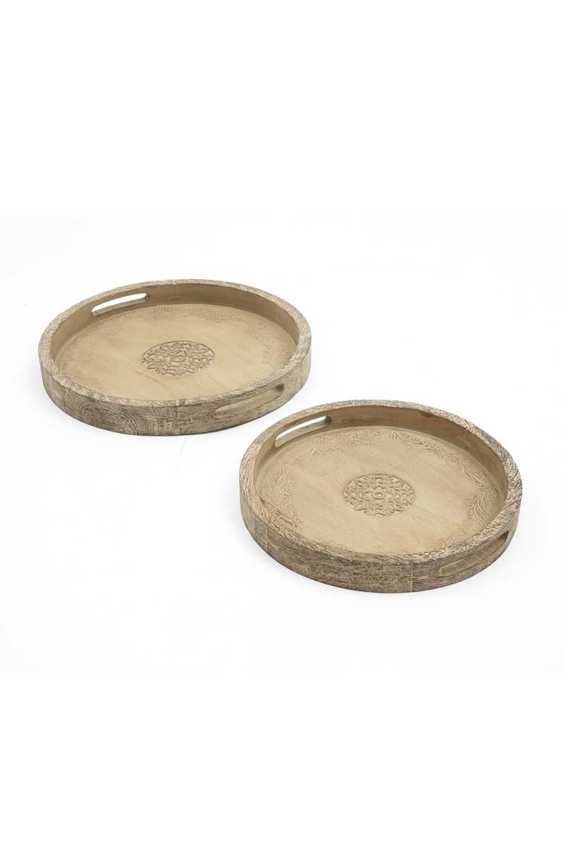 Round Mango Wood Serving Tray - 18  Rustic Brown Design For Stylish Entertaining