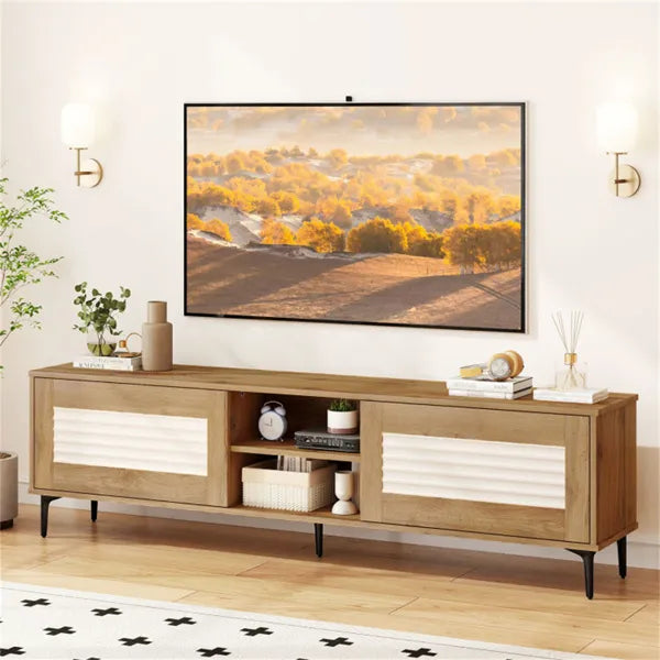 63 Entertainment Center With Open Shelves, 5 Metal Legs Cable Management TV Console