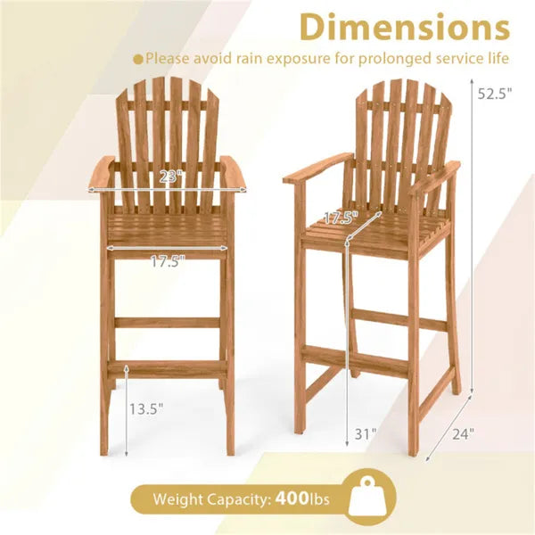 31" Seat Height Outdoor Bar Stool, Slatted Design Ergonomic Tall Chair For 40"-43" Bar Table