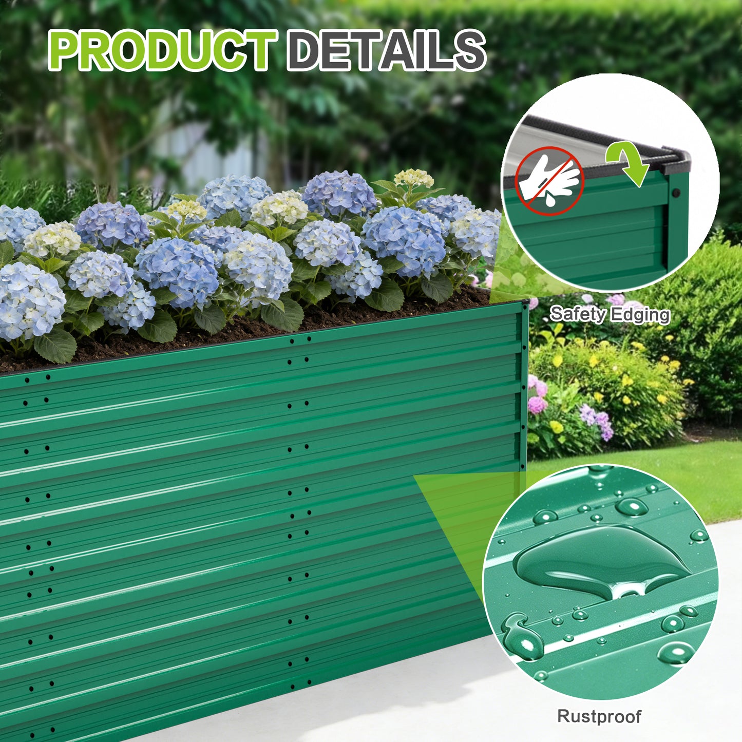 93.7in X 31.5in X 32.3in Raised Garden Bed Kit, 32in Ergonomic Height No Bending Metal Planter Box, Open-Ended Base For Drainage, 8 Reinforcing Rods, Rustproof Steel -Easy Assembly