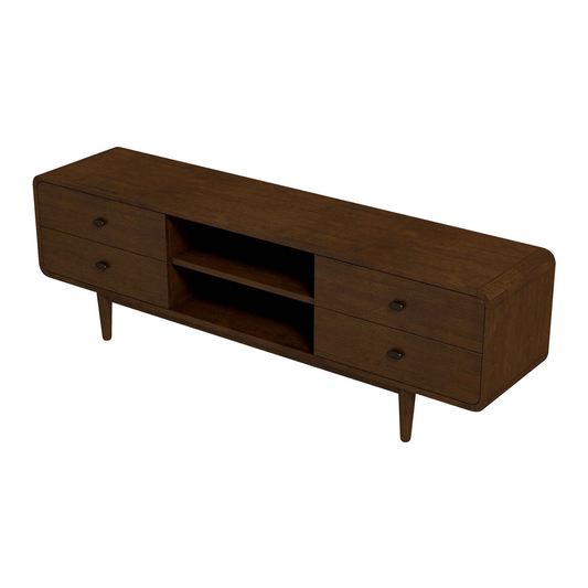 Alexa Mid Century Modern Style TV Stand With Walnut Finish And Solid Wood Construction 23   H X 71   W X 16   D For Bedroom, Hallway, Entryway, Closet