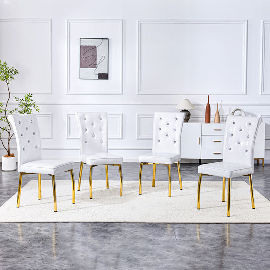 Set Of 4,Retro Alligator Skin Upholstered Dining Chairs,with Crystal Buckle Design And Faux Leather Design,a Touch Of Elegance And Mystery To The Dining Area.Gold Plated Metal Feet