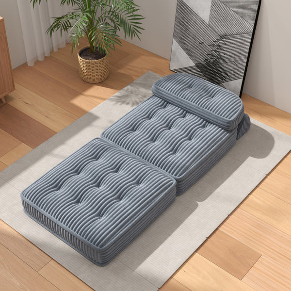 Convertible Corduroy Lounge Chair With Tufted Design, Full Foam Support, Fold-Out Sleeper & Adjustable Arc Pillow, Compressed Sofa Chair For Living Room Or Bedroom