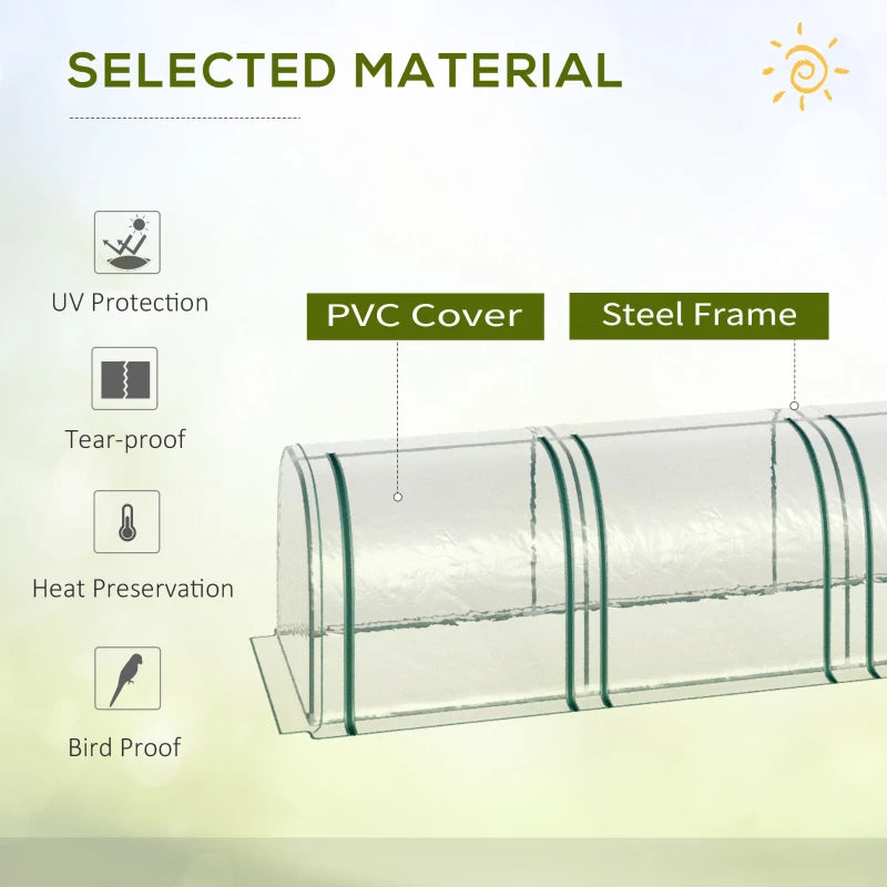 Portable Tunneled Greenhouse With 3 Zippered Doors, WaterUV Fighting PVC Cover