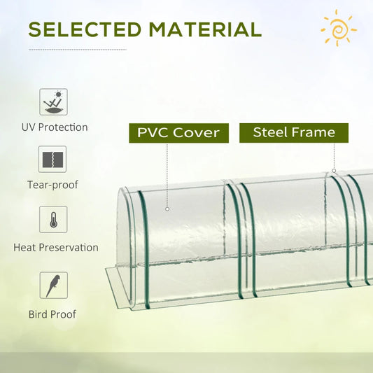 Portable Tunneled Greenhouse With 3 Zippered Doors, WaterUV Fighting PVC Cover