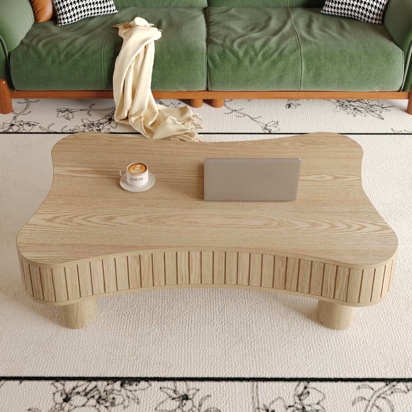 Lift Top Coffee Table For Living Room 42 - Fluted Panel Hidden Storage, Silent Hydraulic Lift, Curved Safety Corners, 5 Min Assembly  27W X 13-18.9H,Natural Wood