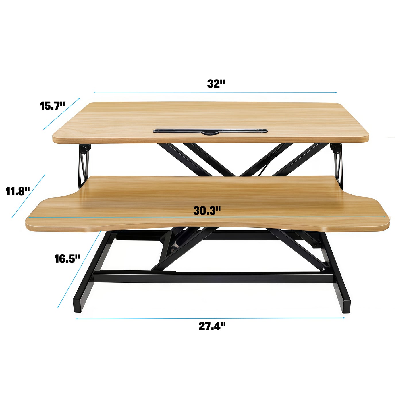 32 Inch Desk Converter, Height Adjustable Sit To Stand Riser, Dual Monitor And Laptop Workstation With Wide Keyboard Tray, Standing Computer Desk, Natural Color