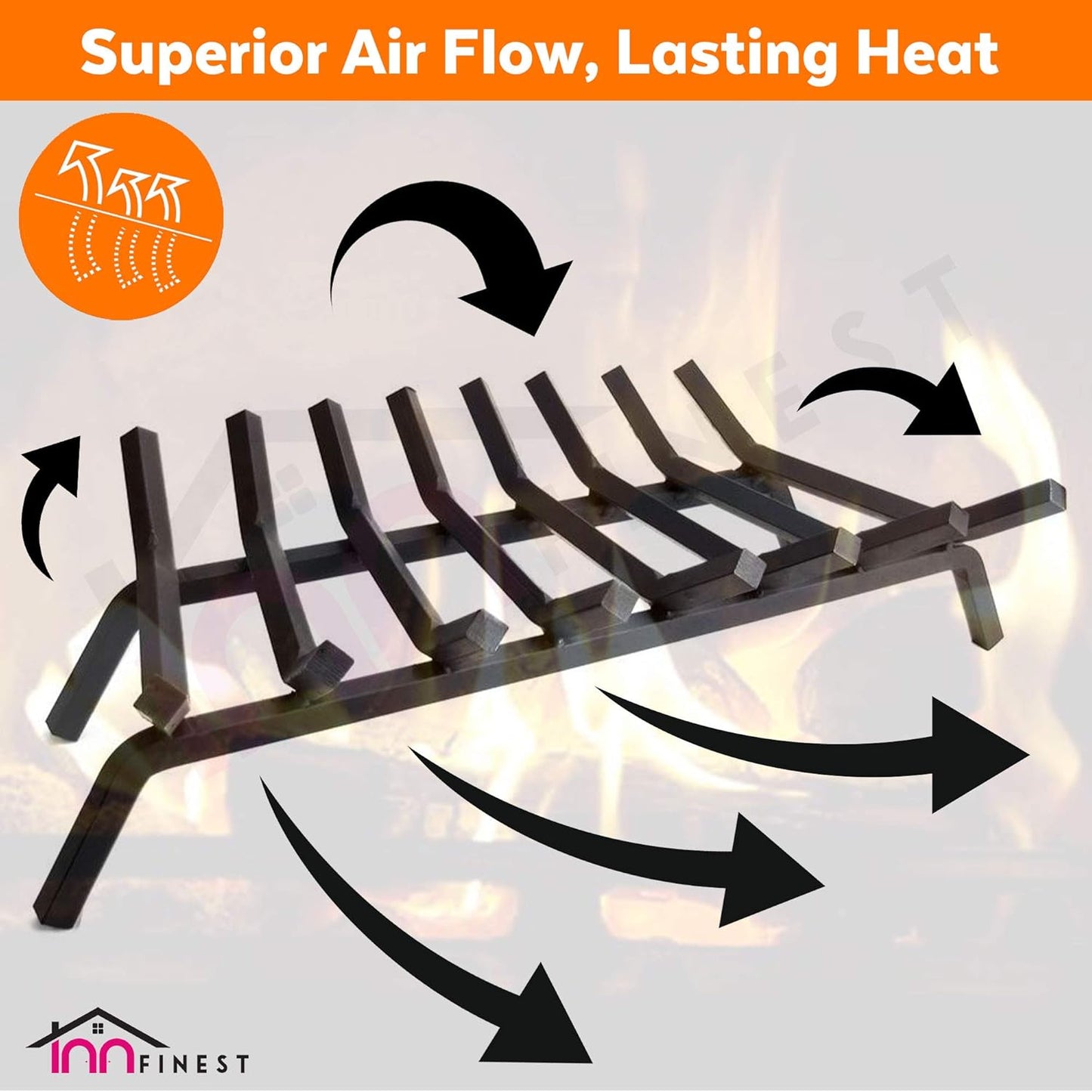 Fireplace Grate,Fireplace Log Holder,Heavy Duty Solid Cast Iron FIrewood Log Burning Rack For Inside The Fireplace Accessories Outood Fire Pit Kindling Fireplace Tools 36 Inch