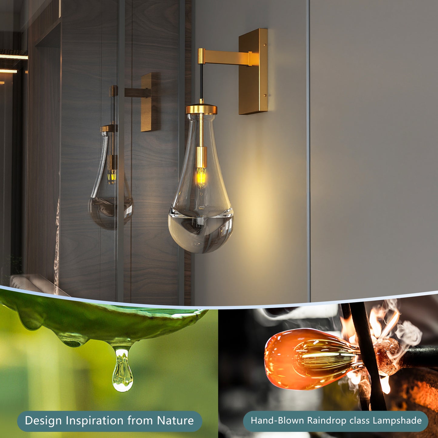 Wall Sconces Set Of Two, Brass Modern Raindrop Glass Sconces Wall Lighting, Gold Wall Light Fixtures Indoor Wall Light, Vanity Light Fixture Wall Lamp For Living Room, Bathroom