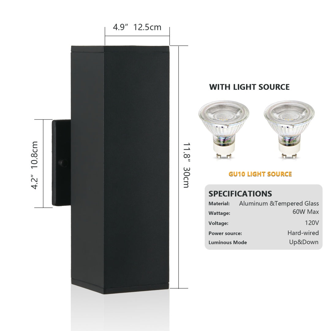 2-Pack Outdoor Wall Sconce, Modern Up And Down Weatherproof Wall Light, Black Aluminum Exterior Wall Mount Light Fixture, Ideal For Porch, Patio, Garage