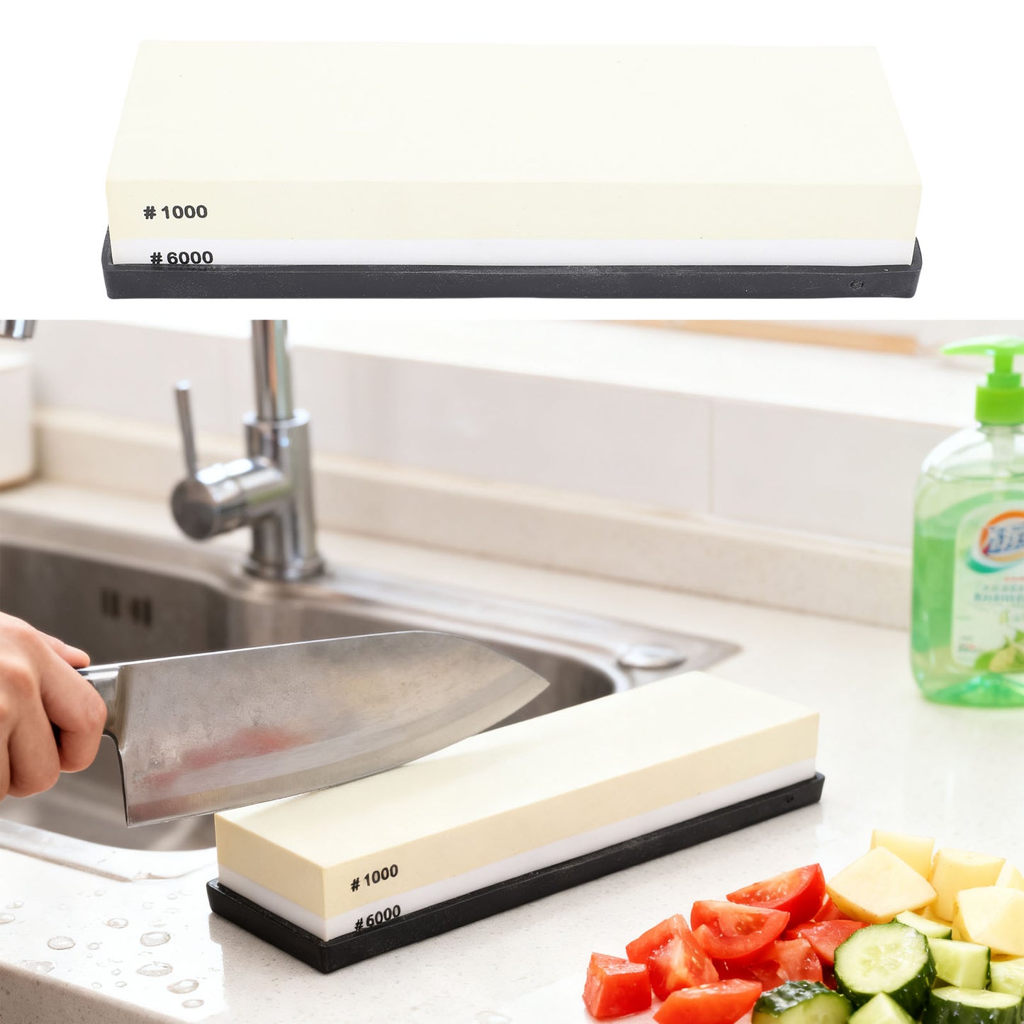 Sharpening Stone Light Yellow White Dual Sided 10 0 0 6000 Grit Wet Stone With Anti Slip Base For Kitchen Woodworking