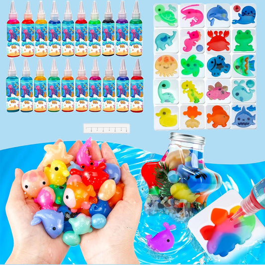 Magic Gel Water Pet Slow-Rebound Toy Set - 20 Types Of Gel, 5 Molds - DIY Crafts For Kids 3, Birthday Party Gifts