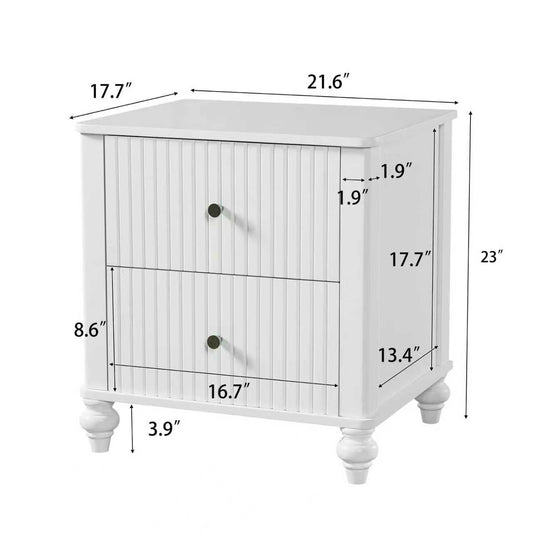 23  Nightstand With 2 Drawers, White Color - Sturdy Wooden Bedside Table For Bedroom  & Living Room Use, Modern Decor, MP1