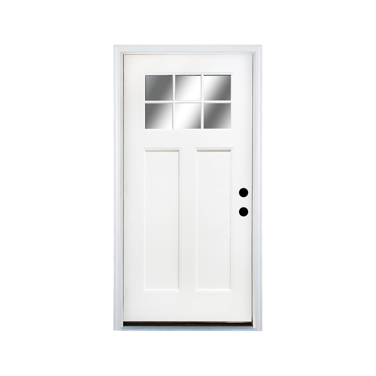 Fiberglass Entry Door, 36 X 80 Door With Brickmould,4-9-16 Vinyl Frame,White Primed, Left Hand Inswing, Front Entry Knock-Down Door, 2-Panel Craftsman, 6-Lite Low-E Glass