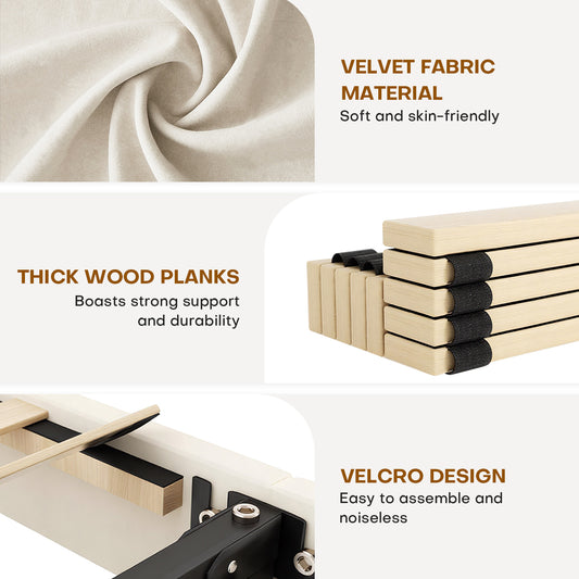 Bed Frame Upholstered Vertical Channel Headboard With 4 Storage Drawers Wood Slat Elegant Modern Bed Frame No Box Spring Needed Easy Assembly For Bedroom