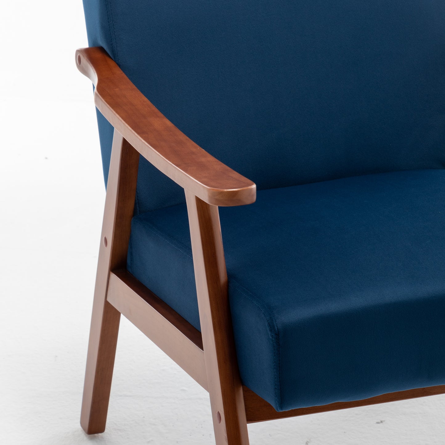 Accent Chair With Velvet Upholstery And Solid Wood Frame, Classic Mid-Century Modern Living Room Furniture For Extra Seating, Dark Blue