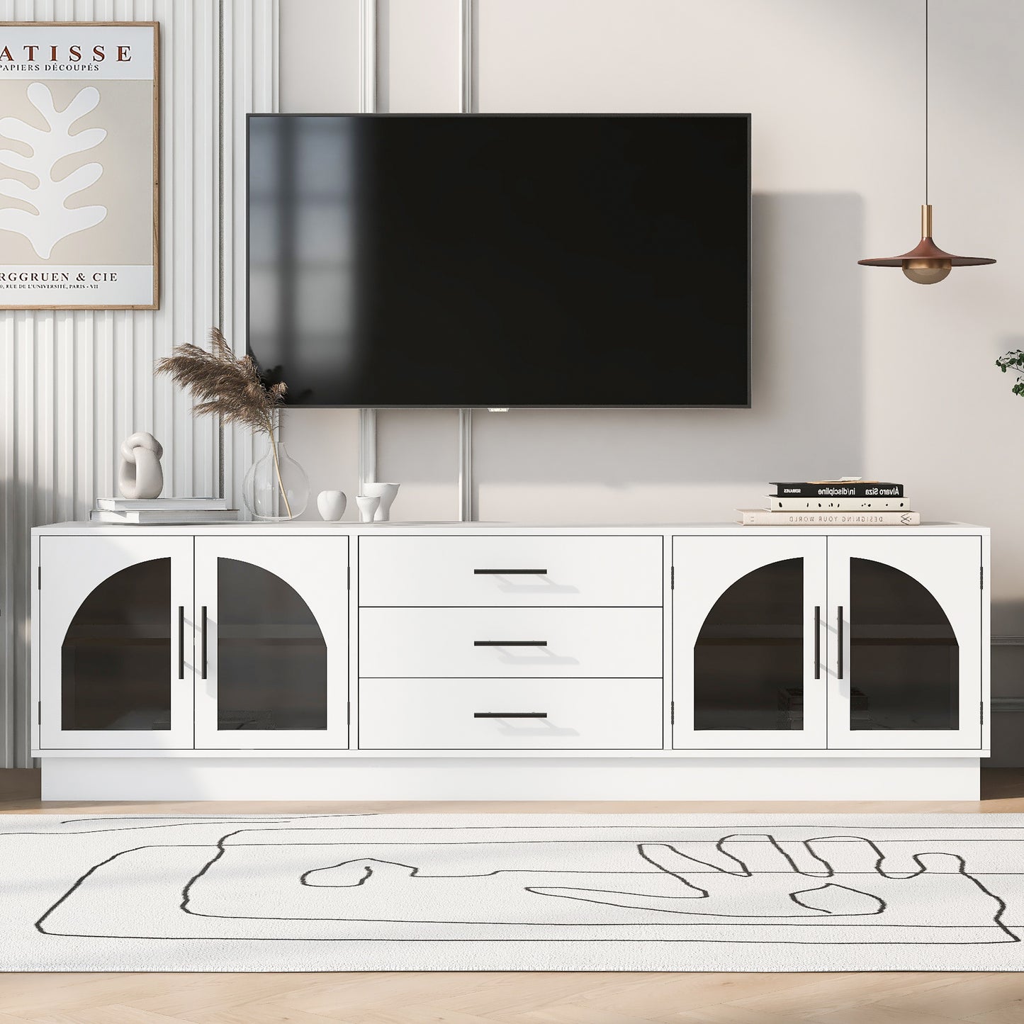 VIBE HAUS 68.9  Modern Minimalist TV Stand For TVs Up To 75 Inches, Entertainment Center Media Console Cabinet With Adjustable Shelves For Living Room