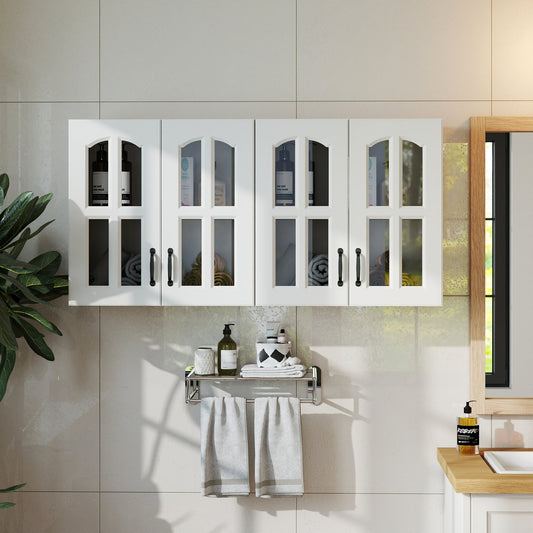 Wall Cabinet, Glass Door Display Wall Mounted Cabinet, Floating Cabinet With Inadjustable Shelves For Kitchen,Bathroom,Living Room