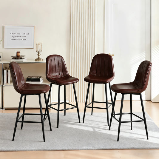 Modern Bar Stools With Swivel Mechanism, PU Padded Seats With Back Support & Metal Legs  Ideal For Kitchen Islands, Home Bars, Commercial Bars, Dark Brown Set Of 2