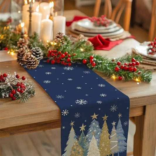 Christmas Table Runner 13x72 Inch, Xmas Trees Snowflakes Holiday Decorative Farmhouse Table Decoration For Kitchen Dinning, Indoor Outdoor Dinner Party Decor