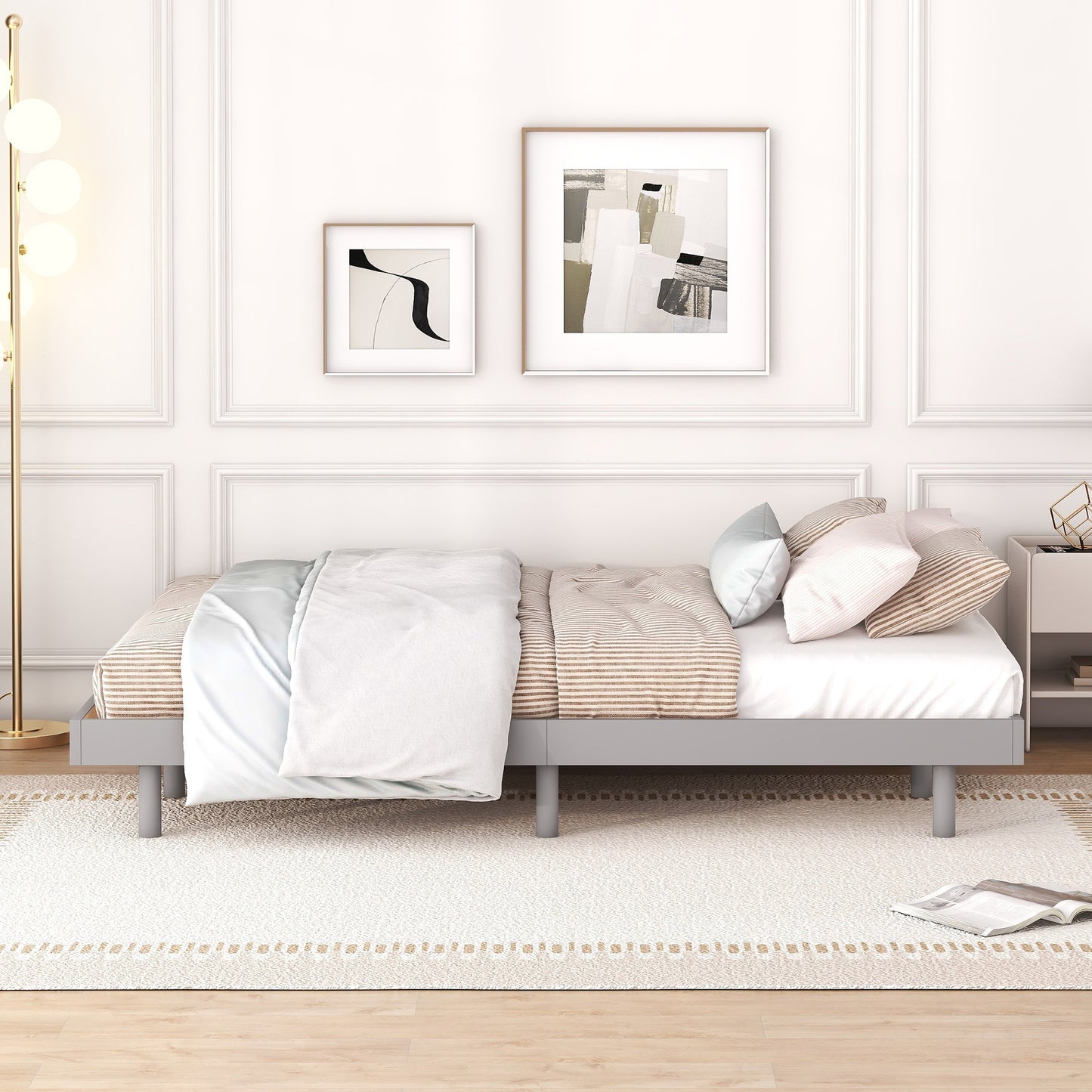 Modern Design Queen Floating Platform Bed Frame For Grey Color