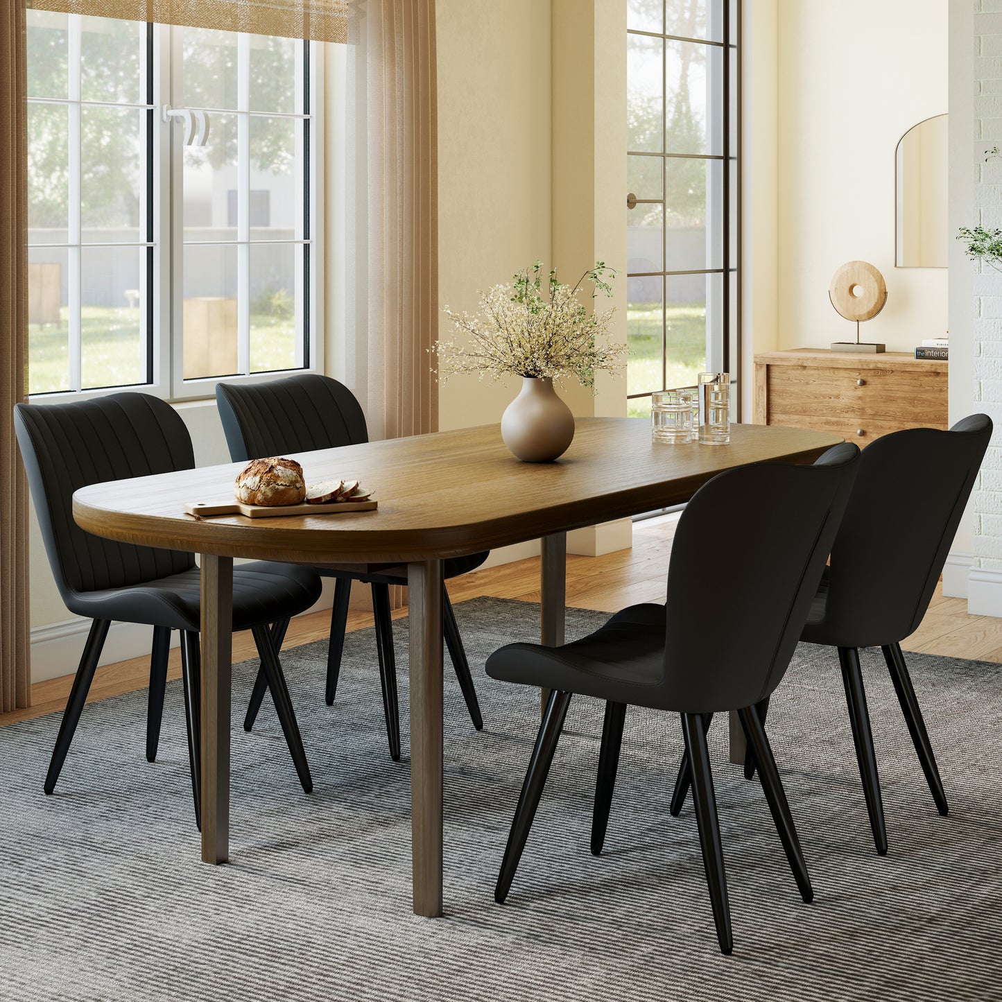Set Of 4 Modern PU Leather Dining Chairs With Thick Cushions & Metal Legs, Armless Faux Leather Side Chairs For Kitchen, Dining Room
