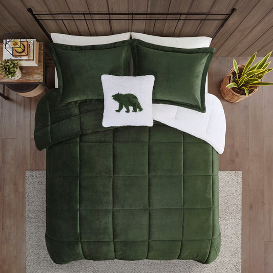 Full Queen Plush To Sherpa Down  Comforter Set