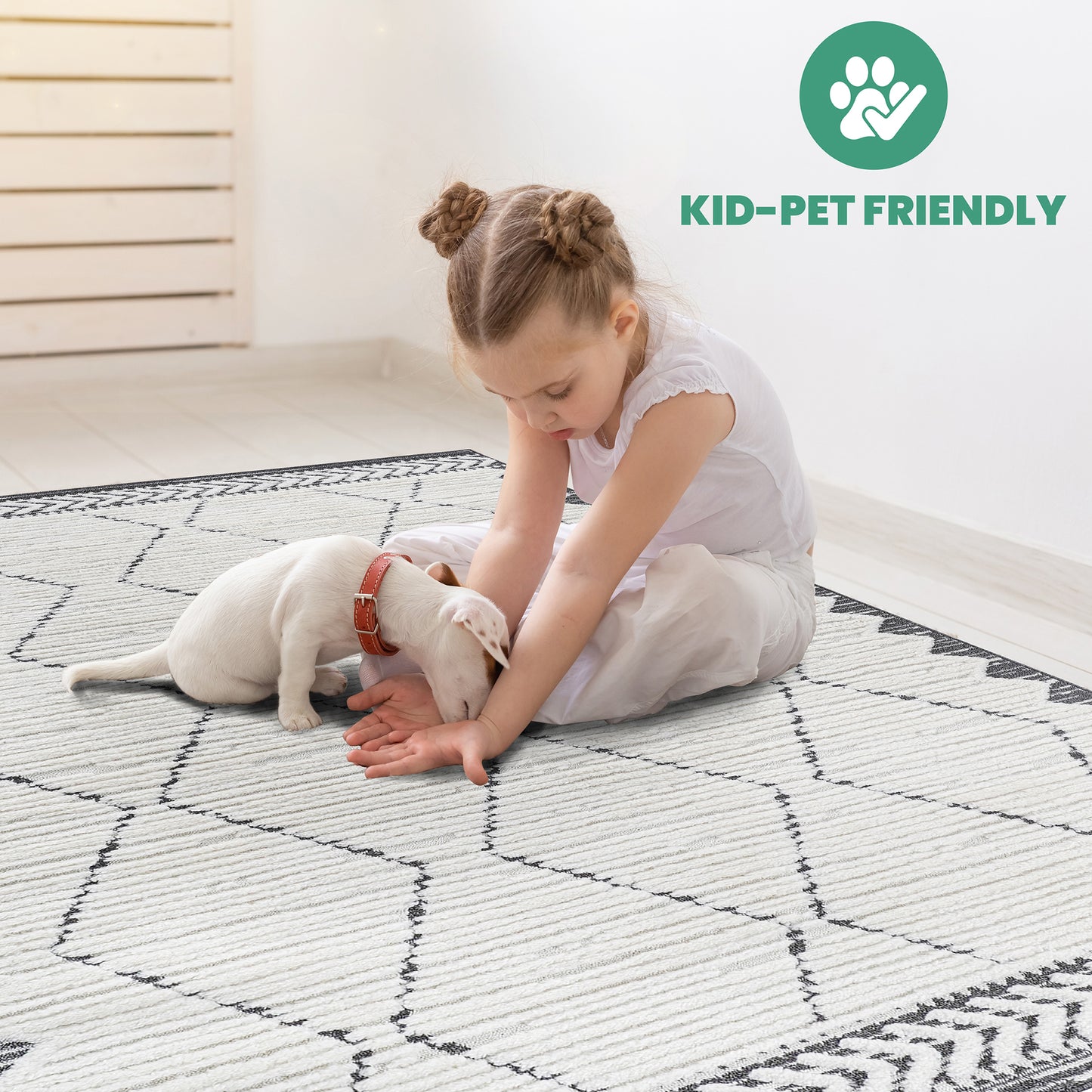 Step Collection High-Low Trellis Cream Anthracite Indoor Area Rug, 5'3''x7'6'', Modern, Contemporary, Geometric, Bohemian, Bedroom, Kitchen, Living Room, Non Shedding Carpet