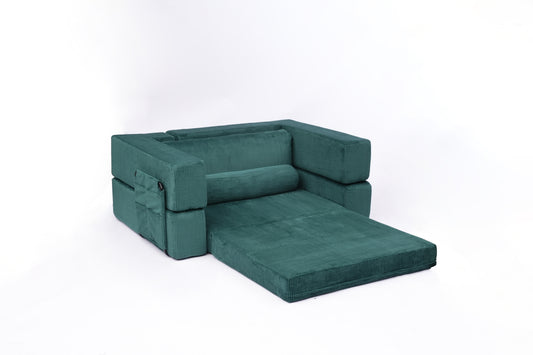 Foldable Castle Sofa Modular PlayCouchfor Living Room & Bedroom Instant Expansion Comfortable &Creative Design Furniture Seater With One Side Seat,Green.