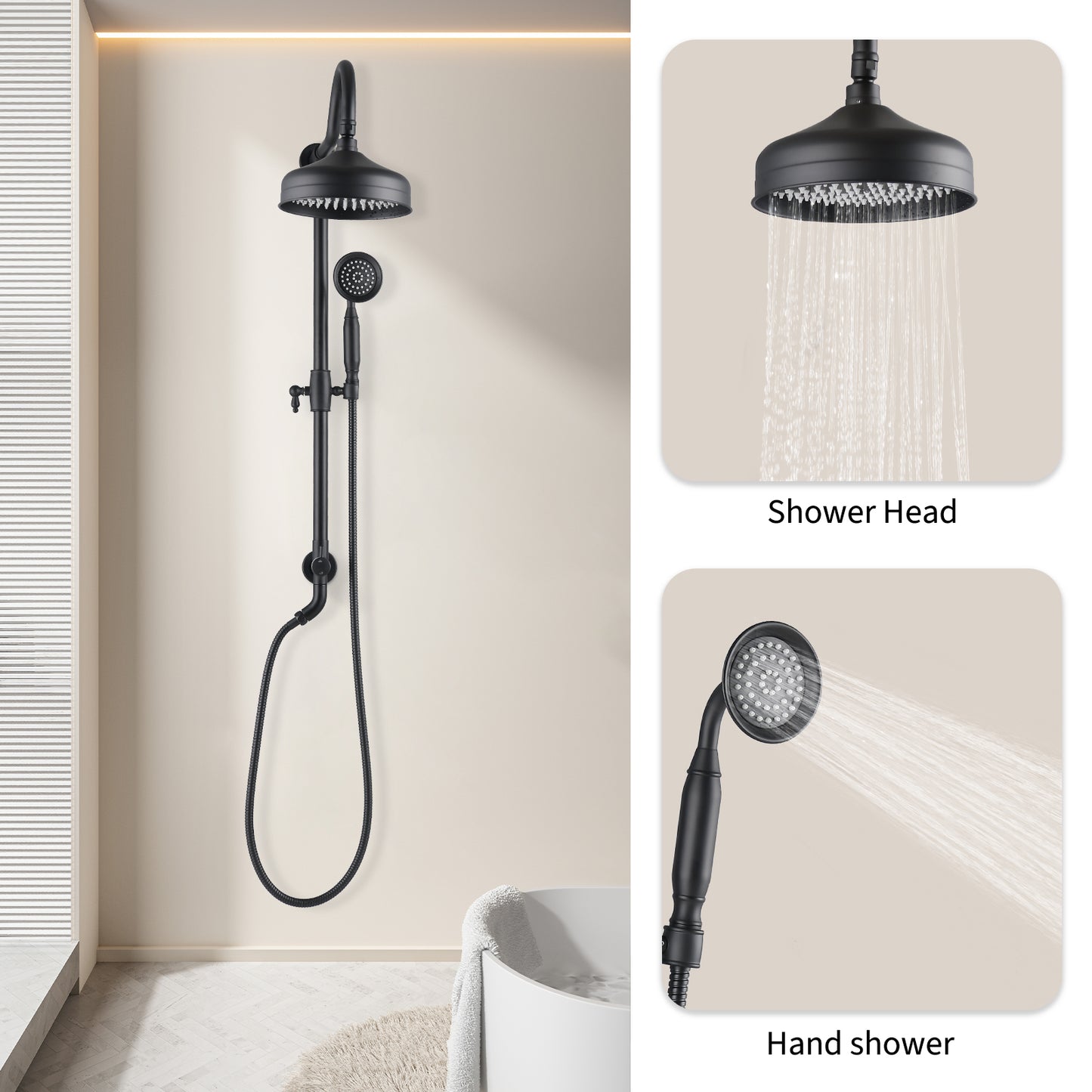 Shower Head With Handheld Shower System With 8  Rainfall Shower Head, Dual Shower Combo