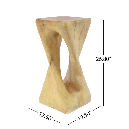 Outdoor Side Table,Twist Shape End Table,Decorative Accent Table,Garden Stool Table For Patio Balcony Beach Pool Side,Lightweight Concrete,Wood Like Texture,Natural Color
