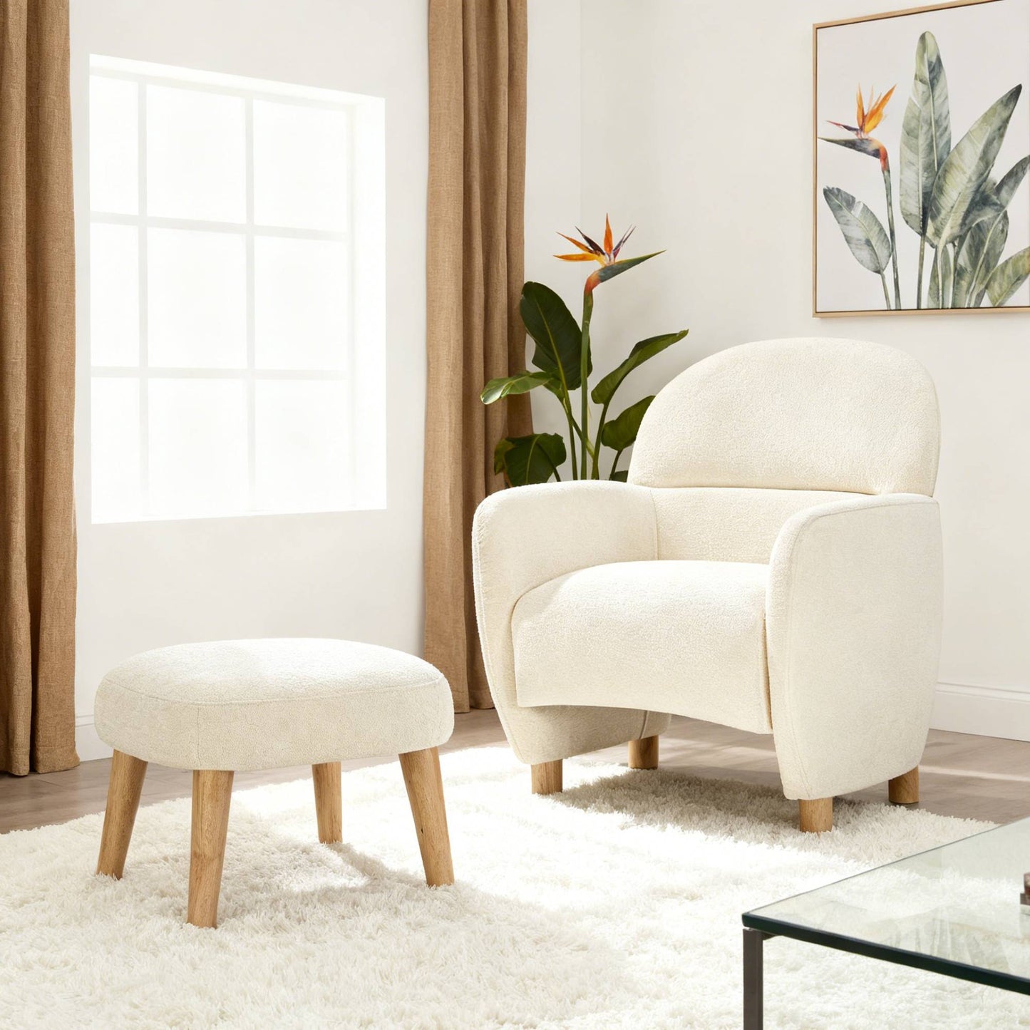 Modern Lazy Chair With Footrest Ottoman - Upholstered Leisure Sofa Chair, Reading Corner Chair For Small Space