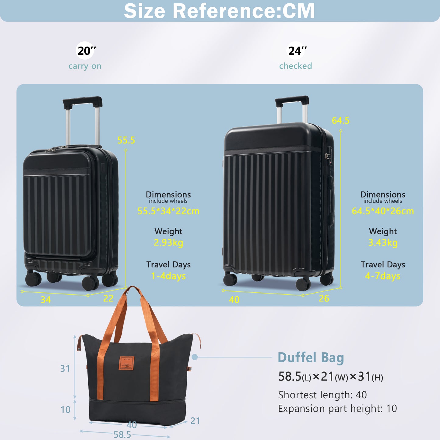 Front Opening Luggage Set 3 Piece, Hardside Carry On Suitcase With USB Port, Expandable Luggage With Handle Bag Spinner Wheels TSA Lock