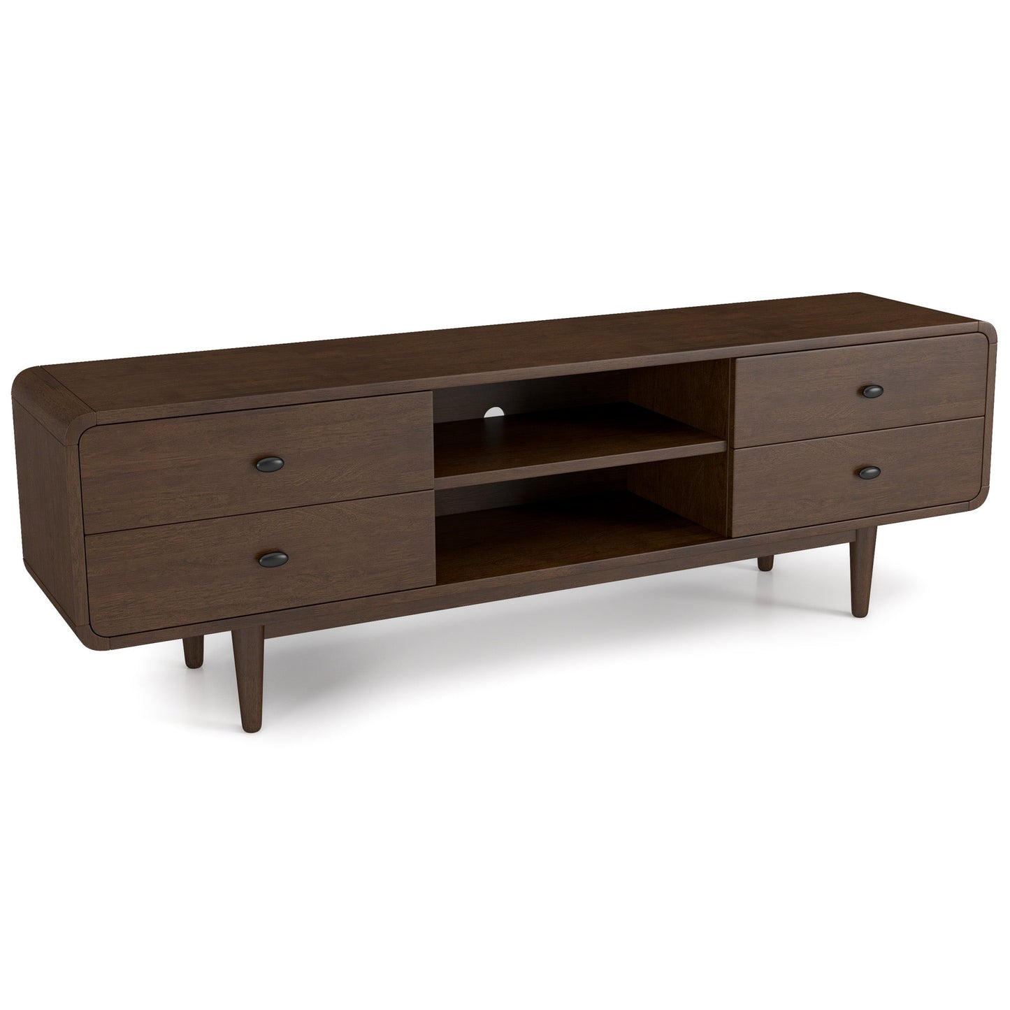 Alexa Mid Century Modern Style TV Stand With Walnut Finish And Solid Wood Construction 23   H X 71   W X 16   D For Bedroom, Hallway, Entryway, Closet