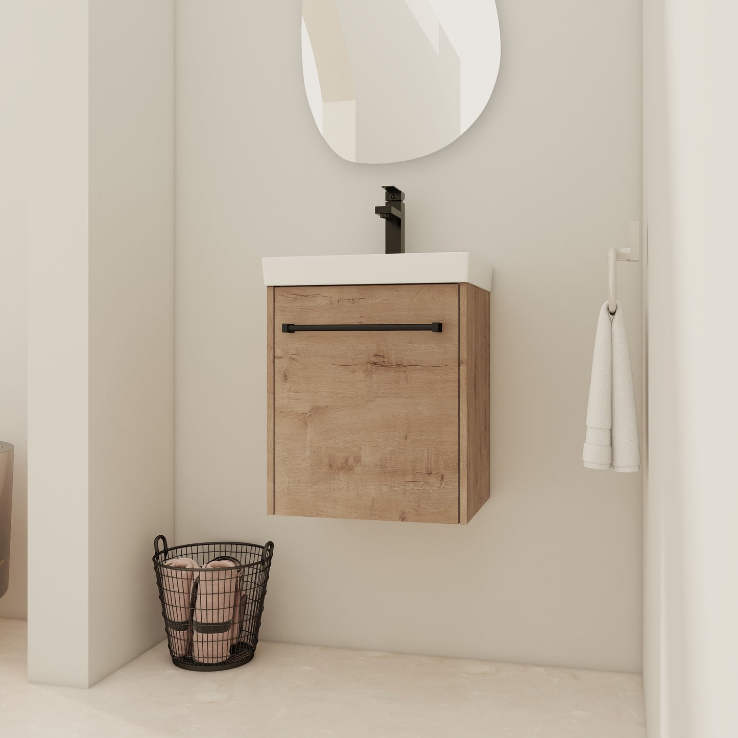 18  Floating Wall- Mounted Bathroom Vanity With Ceramic Sink & Soft- Close Cabinet Door  For Small Bathroom