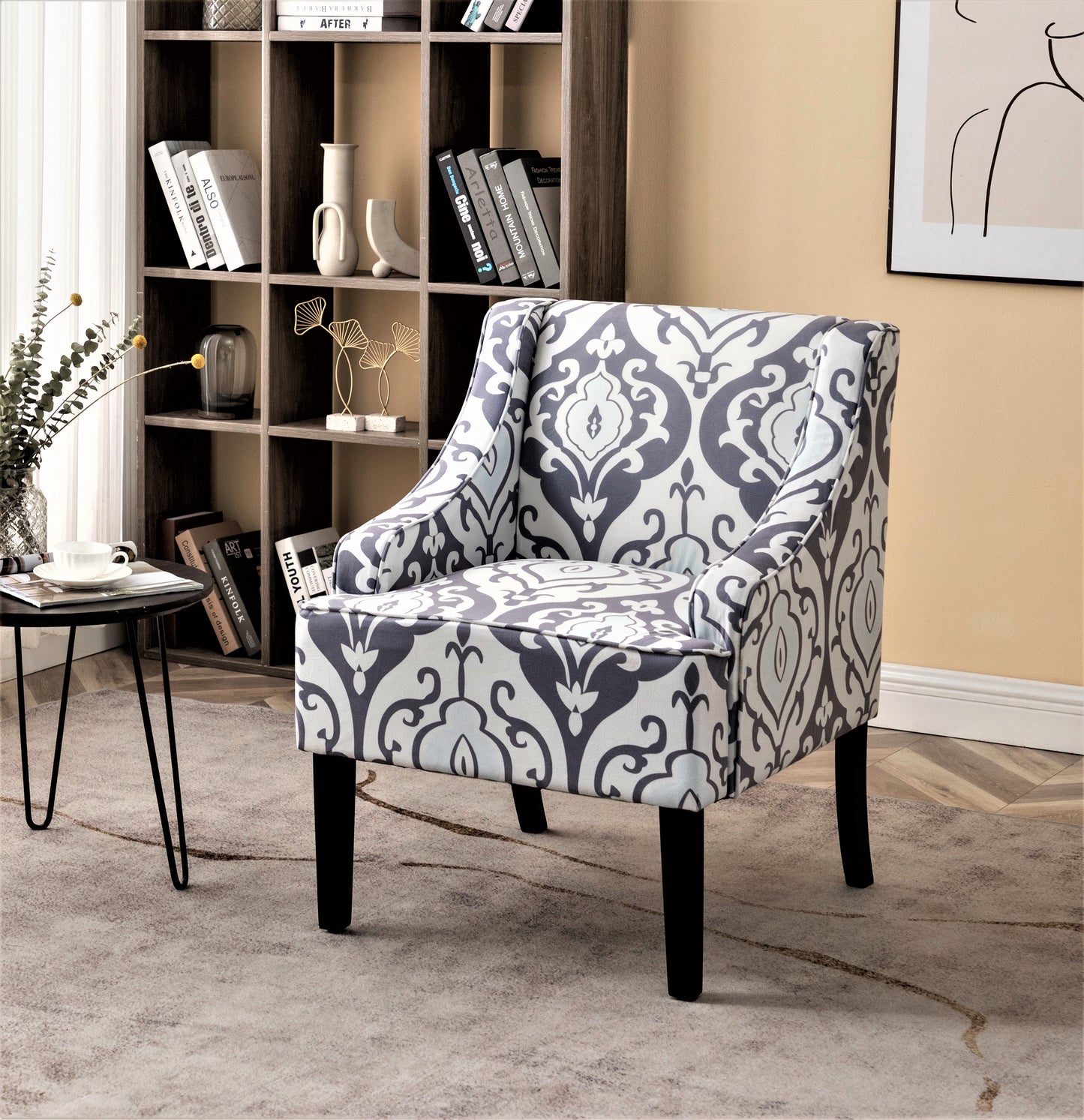 Versatile Upholstered Side Chair, Solid Wood Frame With Recessed Arms, Tapered Front Legs And Flared Back Legs, Foam & Sinuous Springs Cushioned Accent Chair For Entryway Bedroom Dining Room