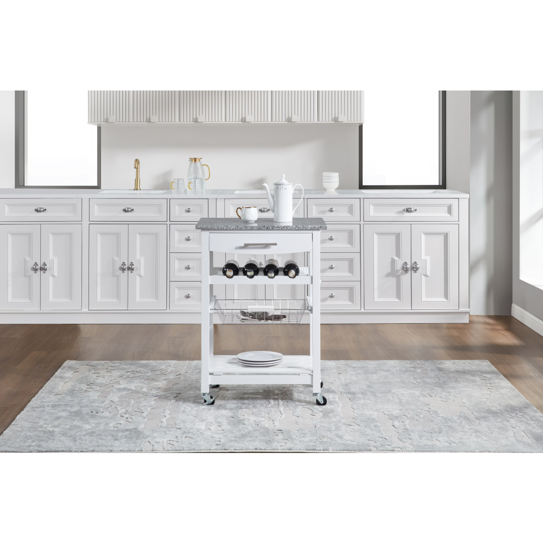 Mobile Rolling Kitchen Island Trolley Serving Cart With Underneath Drawer & Slide-Out Wire Storage Basket