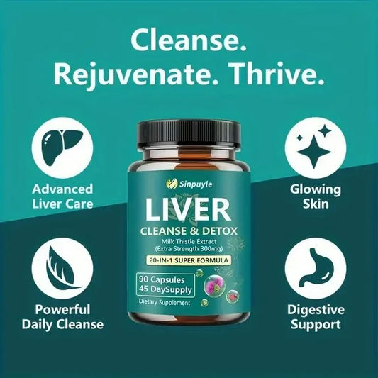 Liver Support Supplement 20-in-1 Detox Formula - Extra Strength Milk Thistle 300mg, 90 Capsules