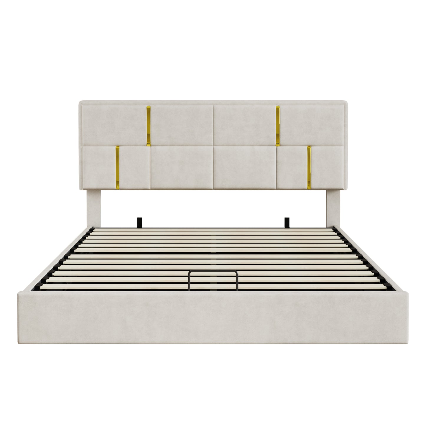 Queen Size Upholstered Platform Bed With Hydraulic Storage System,No Box Spring Needed,Beige