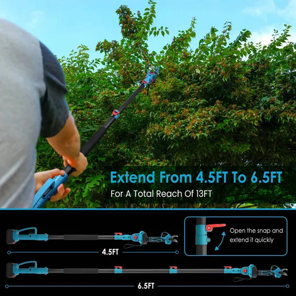 2-In-1 Electric Pruning Shear With Extension Pole 21V 4.0Ah Batteries Powered Cordless Pruner Reach 13FT High 0.98in Cutting Diameter For Tree Trimming