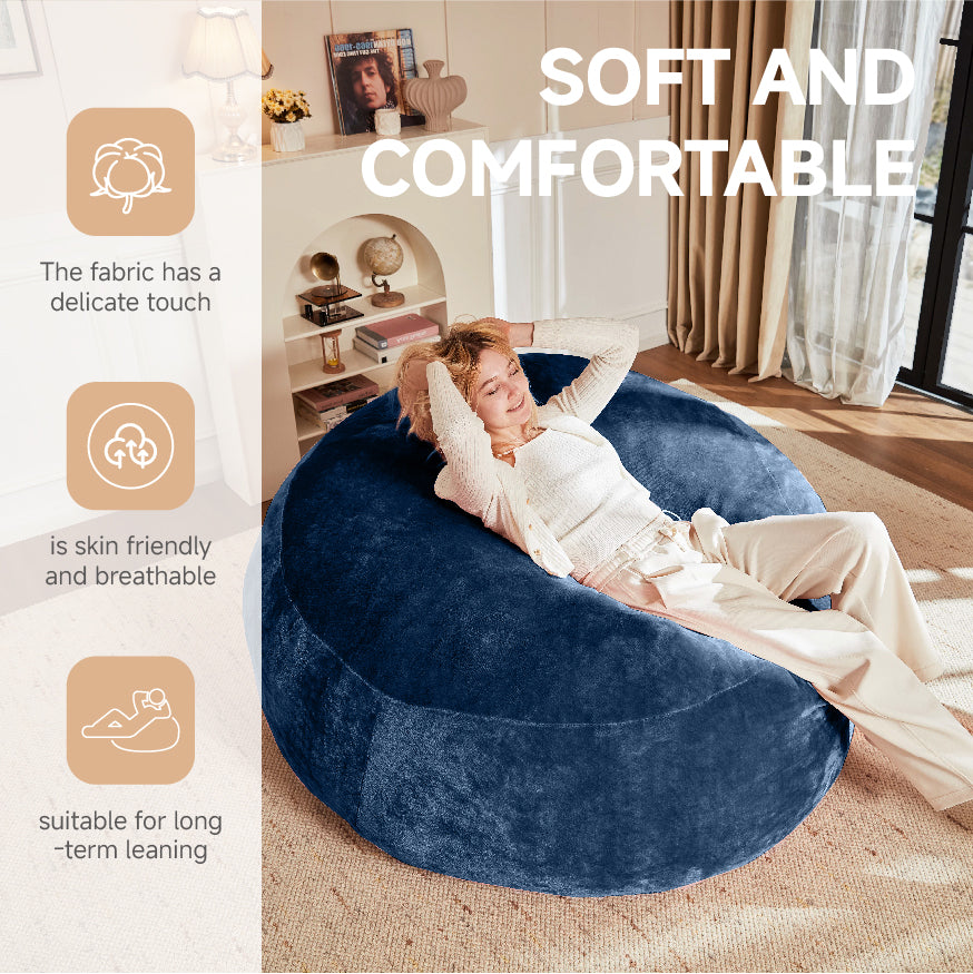 6FT Bean Bag Chair, Memory Foam Filling, Adult And Teen Bean Bag Chair, Soft Sofa With Removable Flannel Cover, Round Sofa For Living Room, Bedroom, College Dorm.