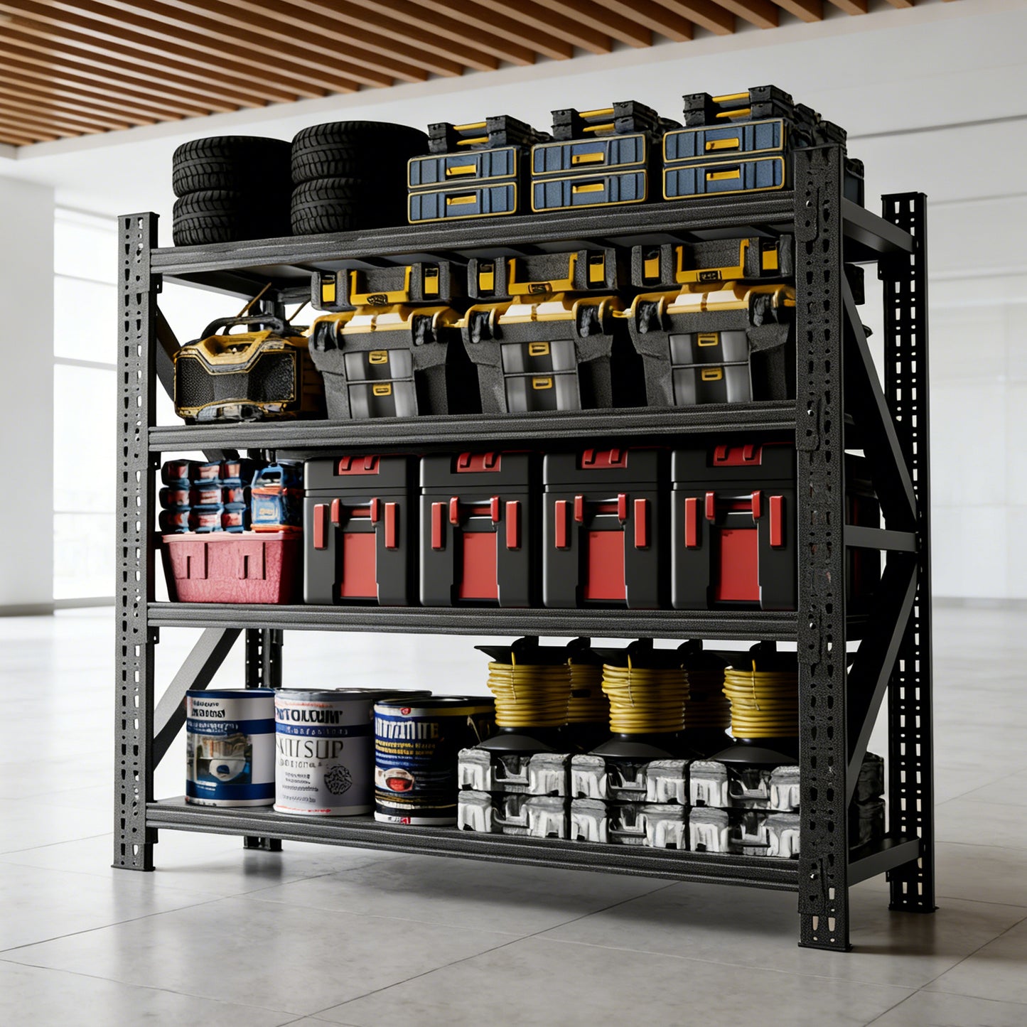 5000 Lbs Heavy Duty Garage Shelving, 4-Shelf Adjustable Metal Storage Unit  63H X 67W X 23.7D  5000LBS Capacity Industrial Shelving For Warehouse, Black
