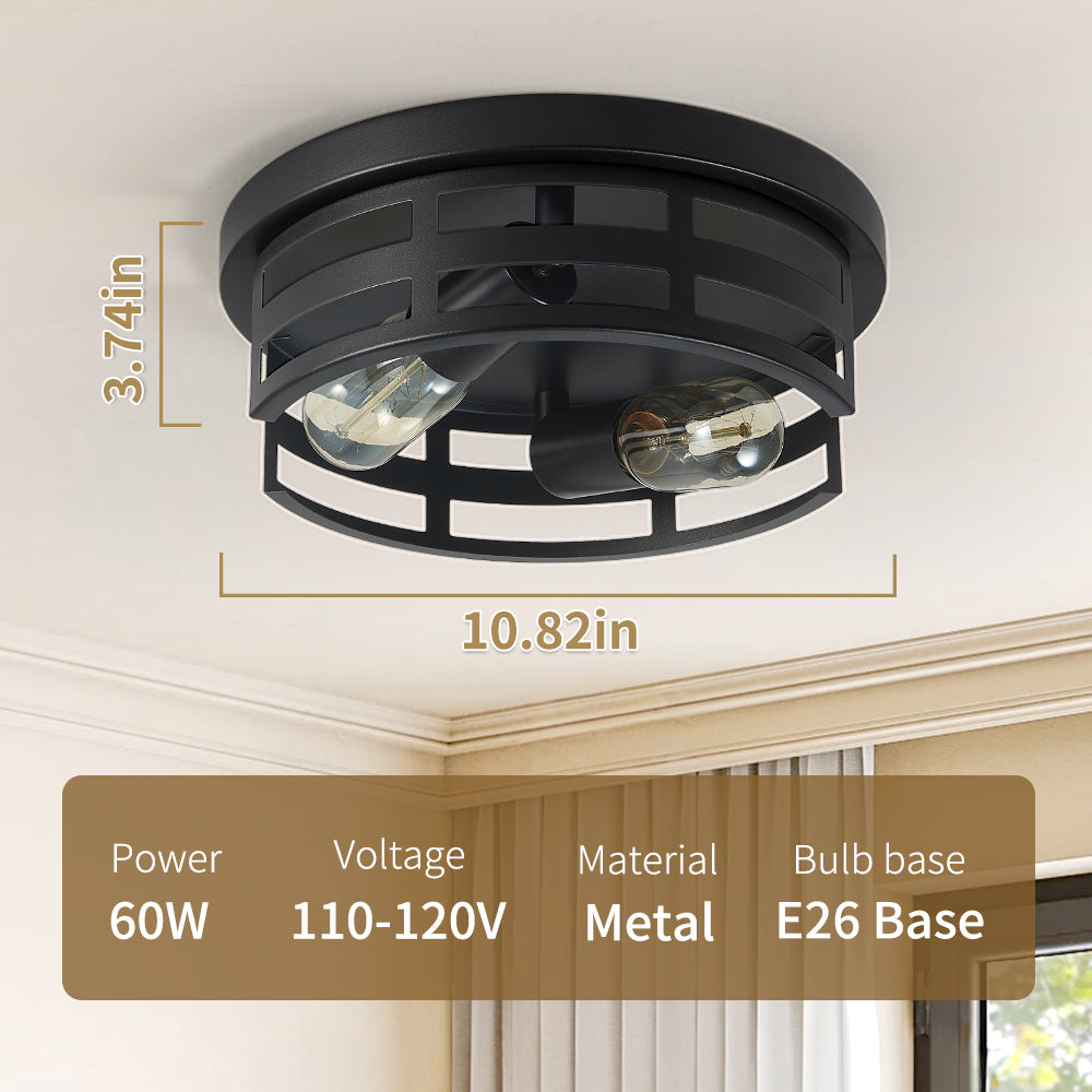 2-Light Black Flush Mount Ceiling Light Fixture,11 In Light Fixtures Ceiling Mount For Hallway,Hall,Kitchen,Farmhouse  2 Pack No Bulbs